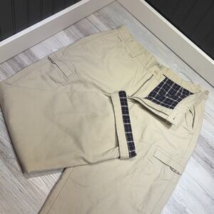 L.L. Bean Pants Mens 34x30 Tan Flannel Lined Cargo Cotton Outdoor Workwear